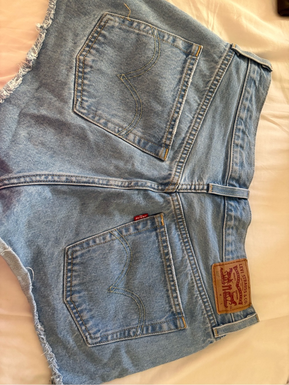 Levi's Light Blue Denim Cutoff Shorts with Frayed Hem